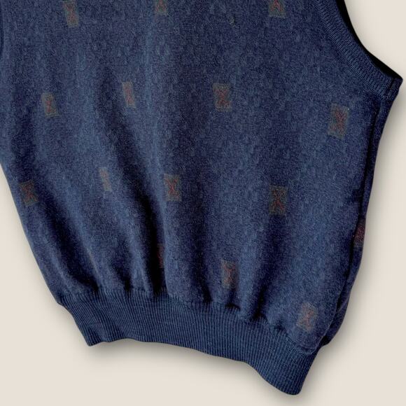 Vintage Woolmark Hiko 100% Wool Knit Buttoned Sweater Vest Men Size L Dark Navy - Picture 7 of 12